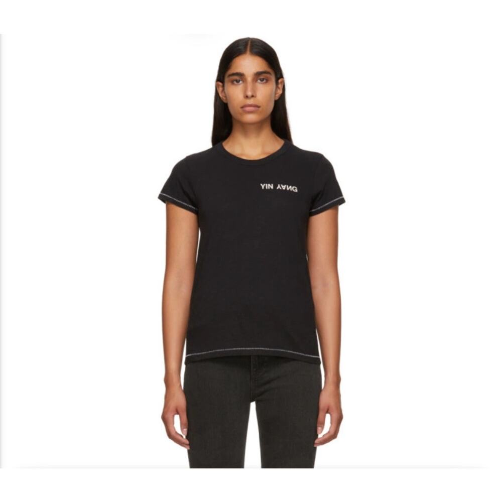 Rag & Bone Women's Yin Yang T-Shirt XS Black Pima Cotton Contrast Stitch T-Shirt
